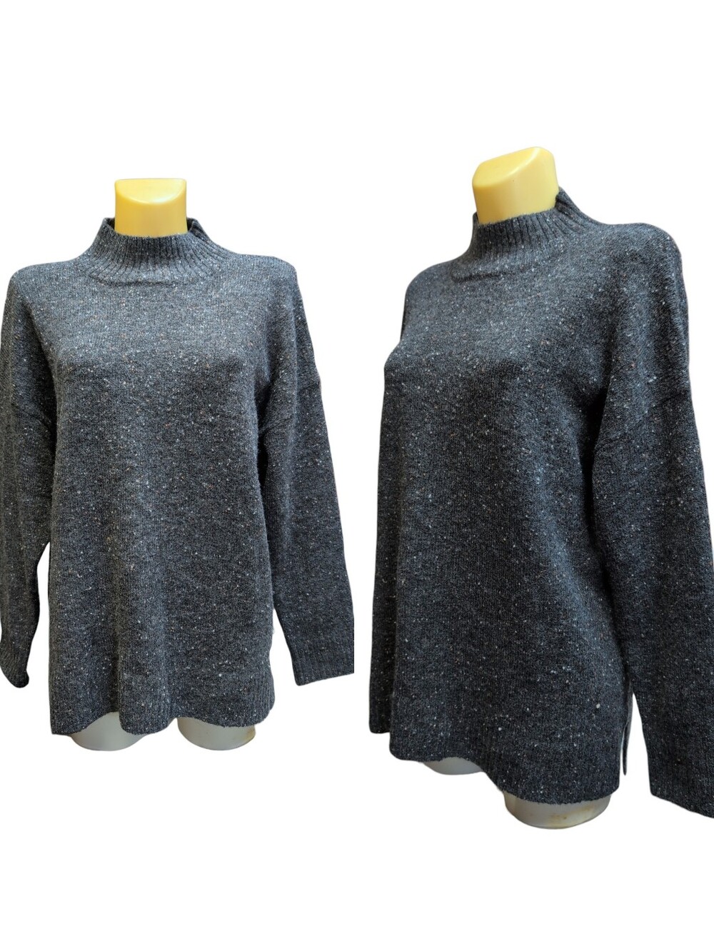 WELL WORN Dark Grey Brown And White Speckled High Neck Sweater